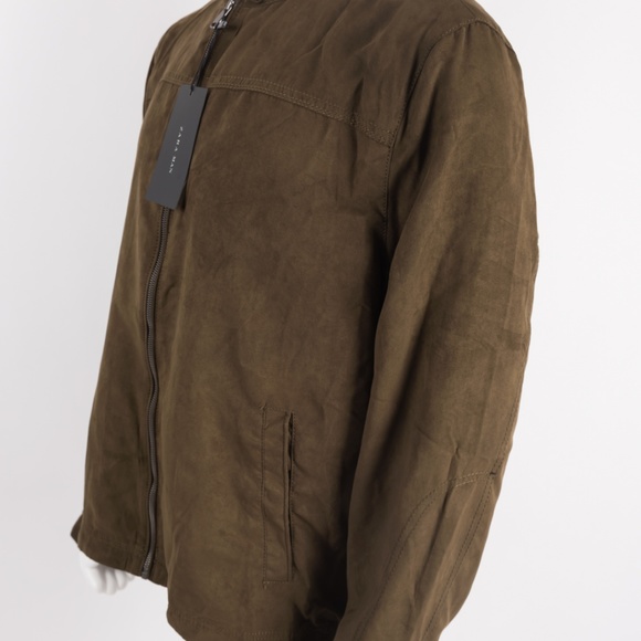 Zara Man Faux Suede Bomber Jacket Coat Army Green - Picture 3 of 6
